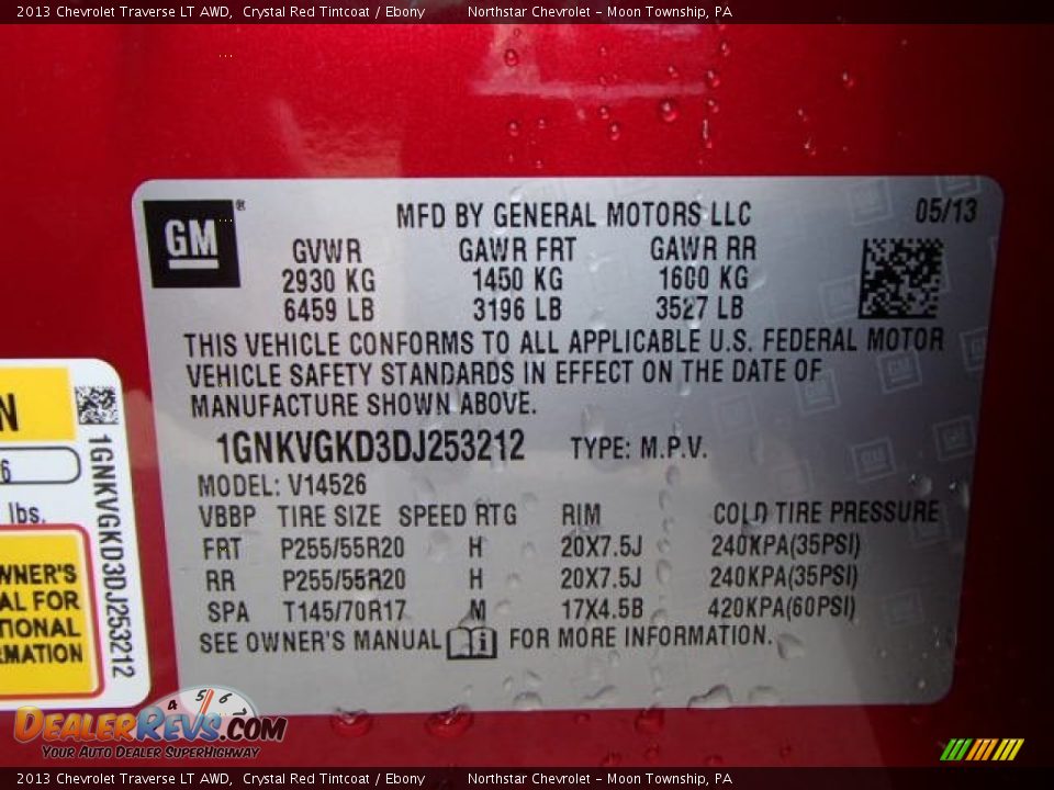 2013 Chevrolet Traverse LT AWD Crystal Red Tintcoat / Ebony Photo #20