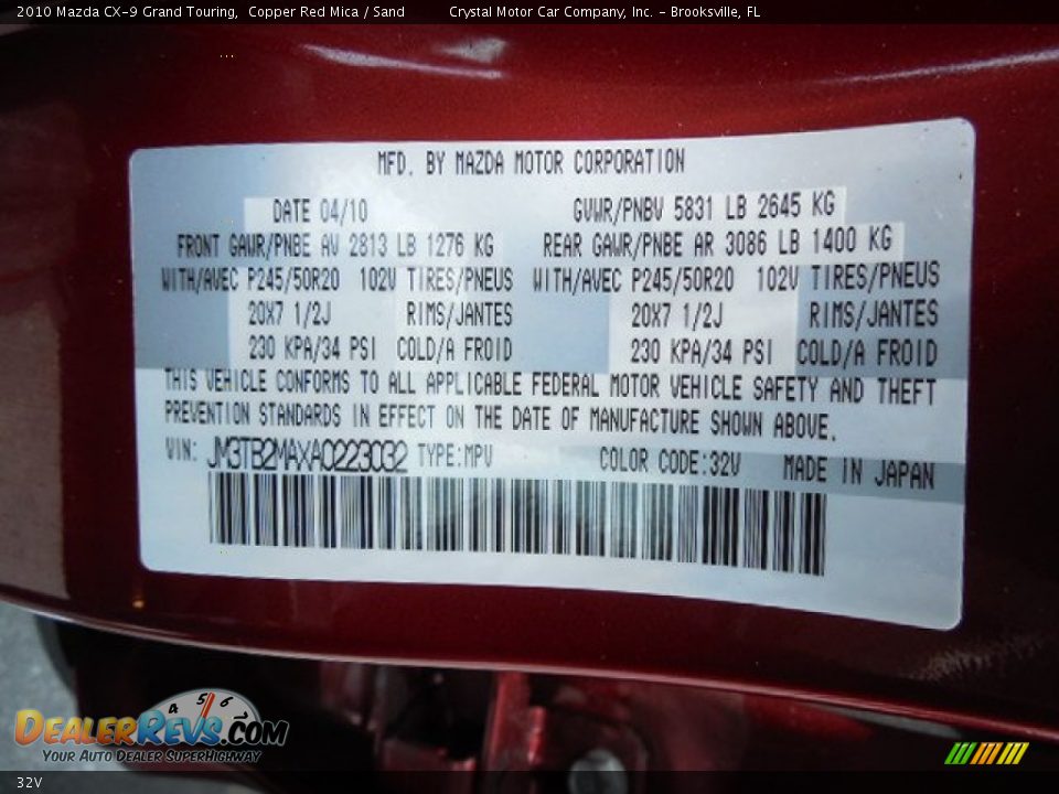 Mazda Color Code 32V Copper Red Mica