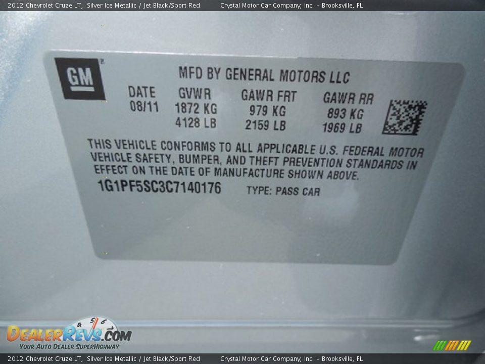 2012 Chevrolet Cruze LT Silver Ice Metallic / Jet Black/Sport Red Photo #23