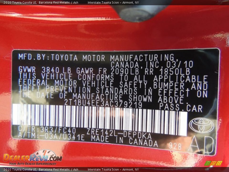 2010 Toyota Corolla LE Barcelona Red Metallic / Ash Photo #25