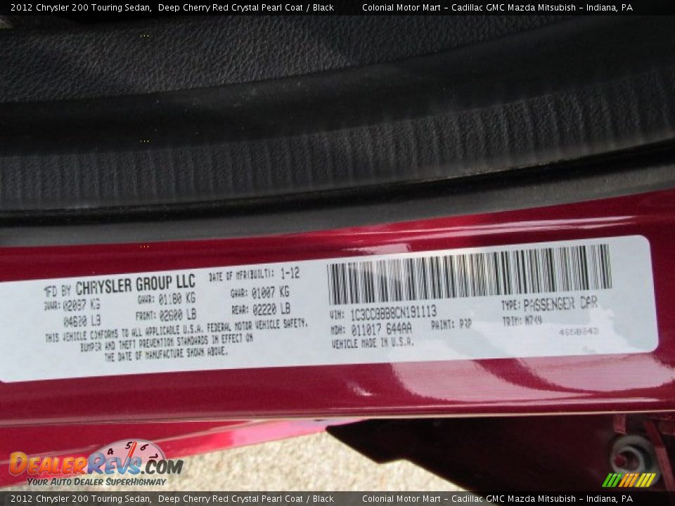 2012 Chrysler 200 Touring Sedan Deep Cherry Red Crystal Pearl Coat / Black Photo #19