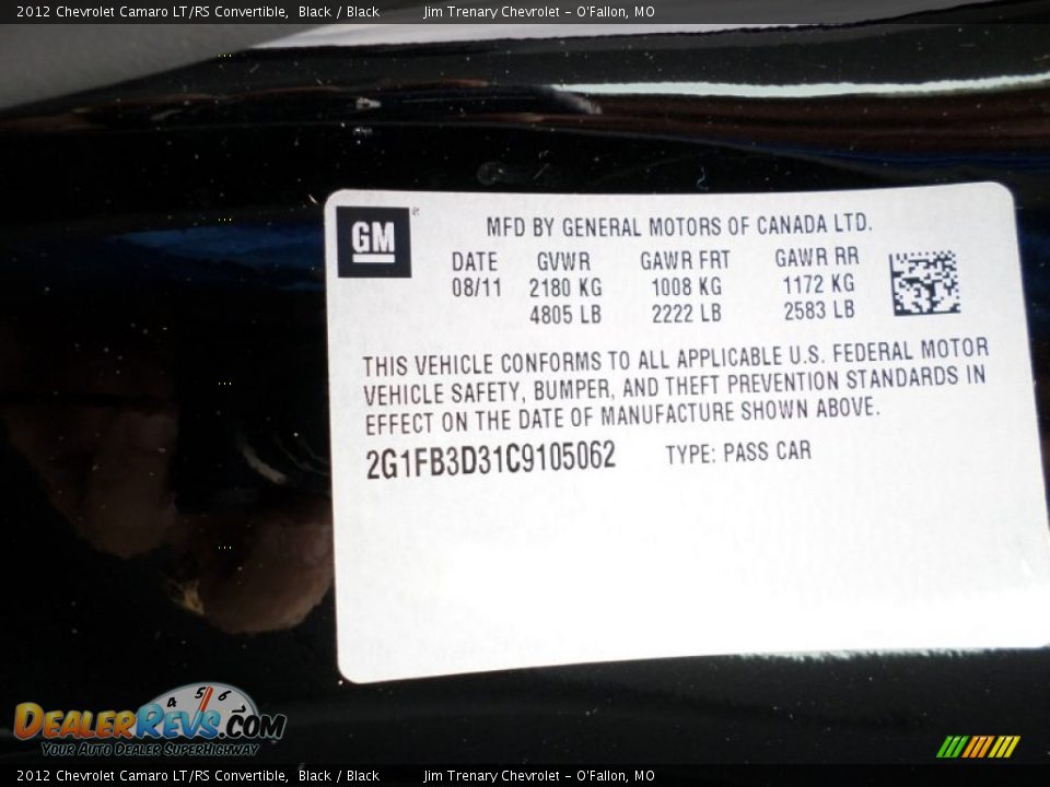 2012 Chevrolet Camaro LT/RS Convertible Black / Black Photo #2