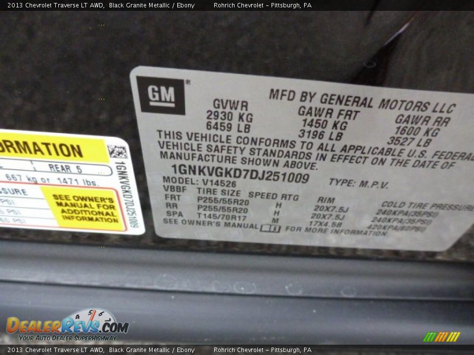 2013 Chevrolet Traverse LT AWD Black Granite Metallic / Ebony Photo #17