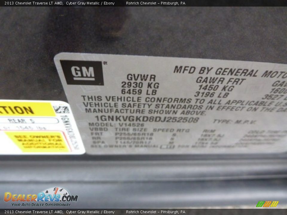 2013 Chevrolet Traverse LT AWD Cyber Gray Metallic / Ebony Photo #16