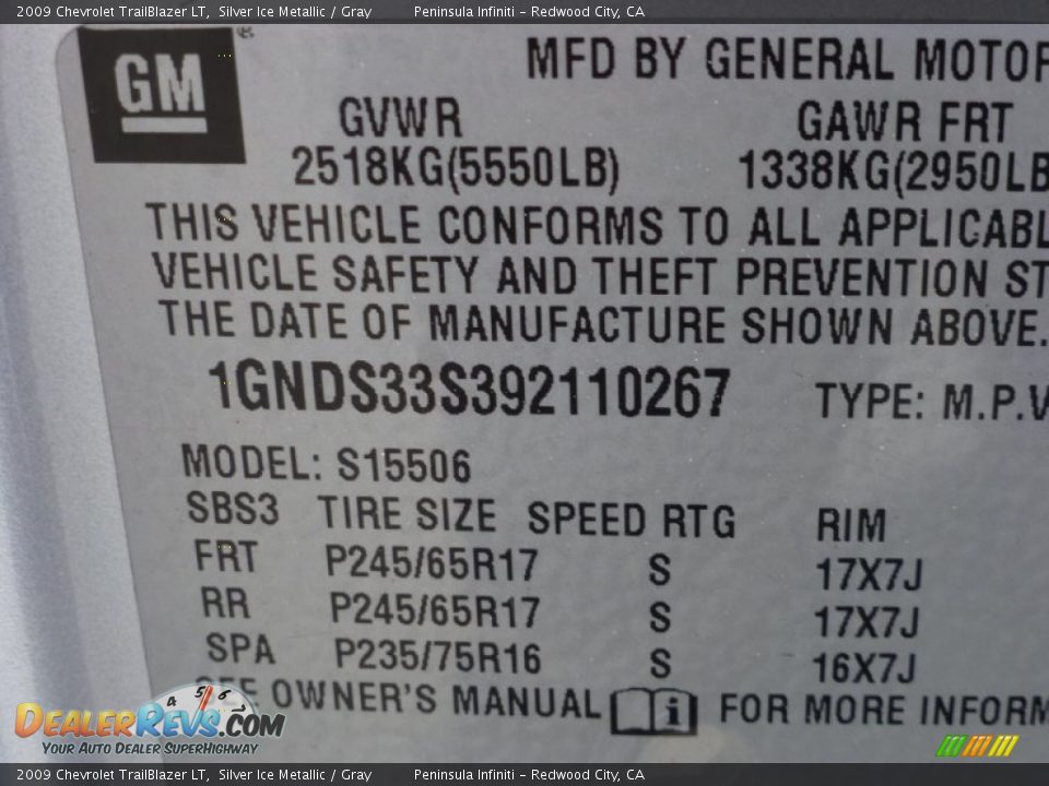 2009 Chevrolet TrailBlazer LT Silver Ice Metallic / Gray Photo #11