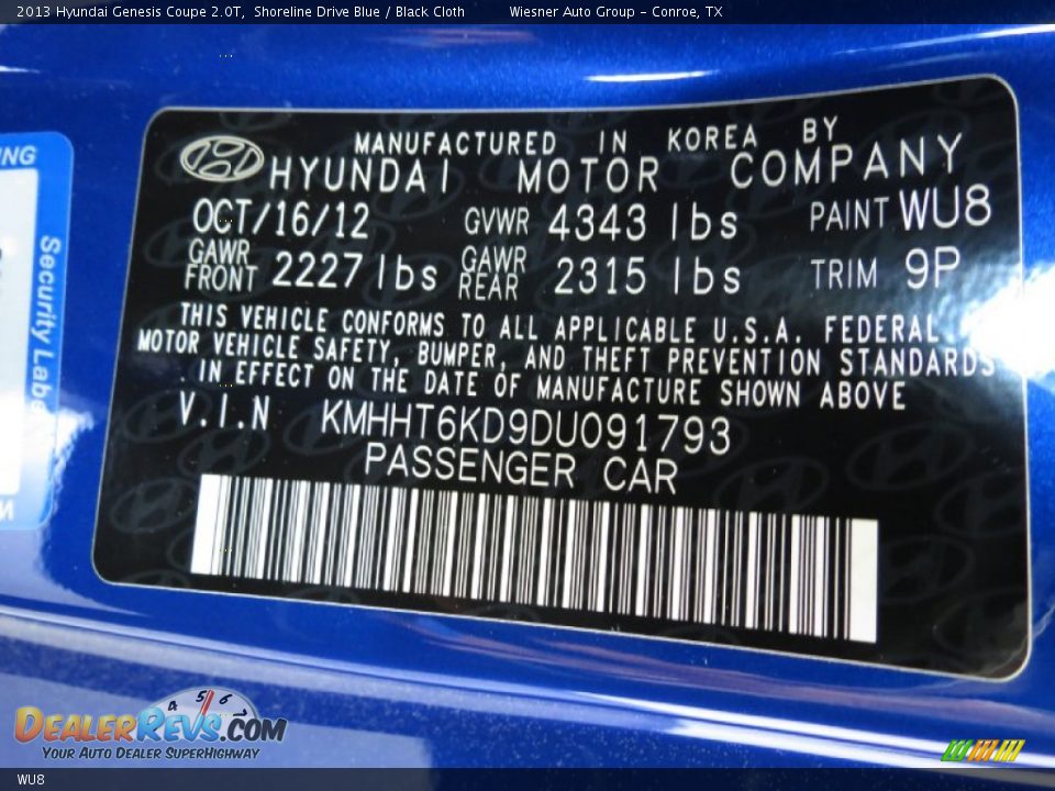 Hyundai Color Code WU8 Shoreline Drive Blue