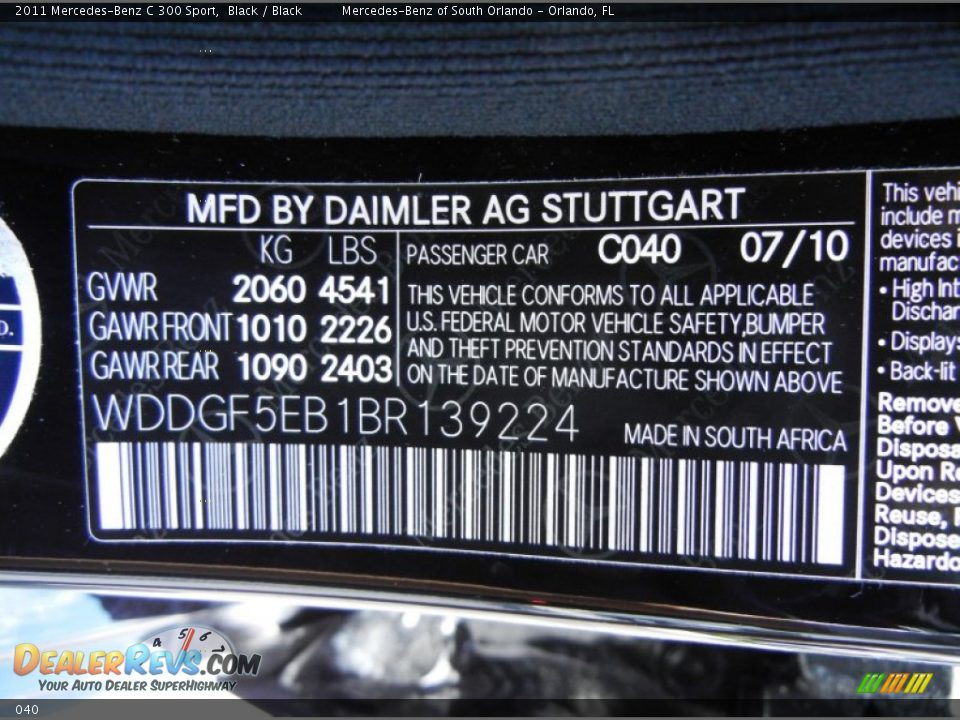 Mercedes-Benz Color Code 040 Black
