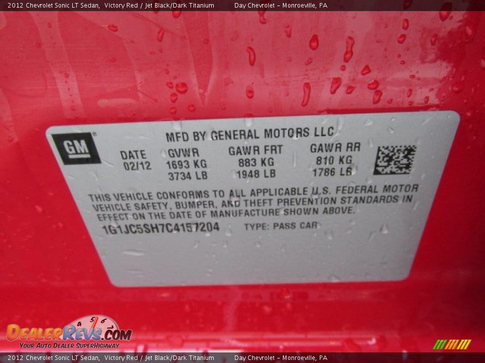 2012 Chevrolet Sonic LT Sedan Victory Red / Jet Black/Dark Titanium Photo #18