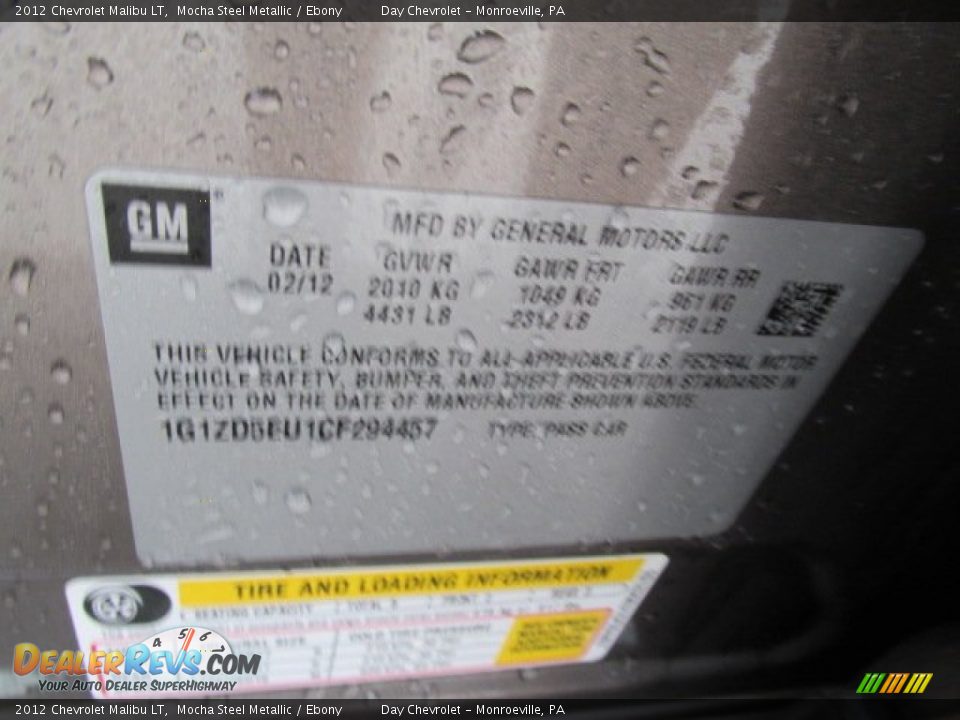 2012 Chevrolet Malibu LT Mocha Steel Metallic / Ebony Photo #19