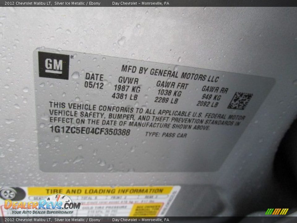 2012 Chevrolet Malibu LT Silver Ice Metallic / Ebony Photo #19