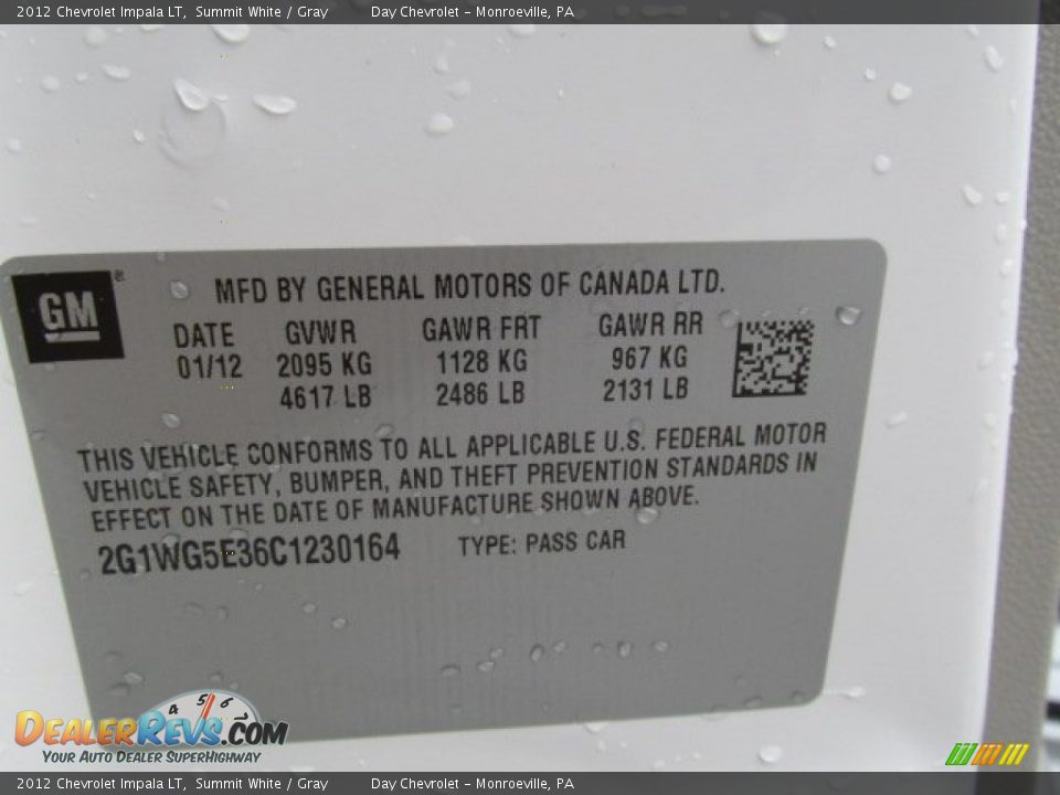 2012 Chevrolet Impala LT Summit White / Gray Photo #19