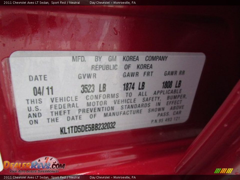 2011 Chevrolet Aveo LT Sedan Sport Red / Neutral Photo #19