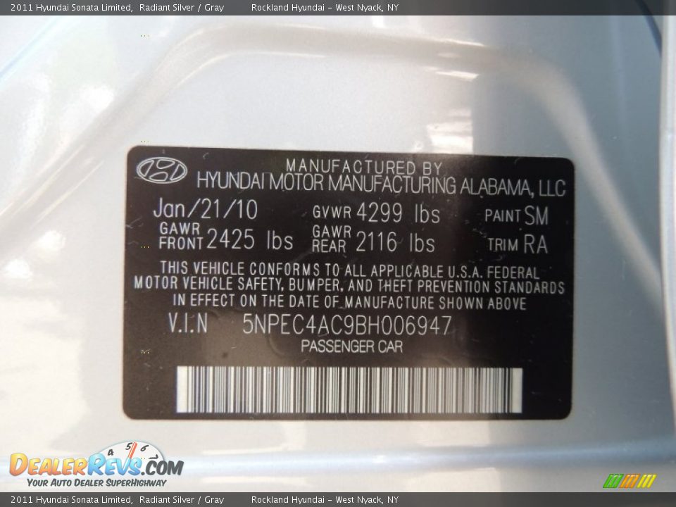 2011 Hyundai Sonata Limited Radiant Silver / Gray Photo #30