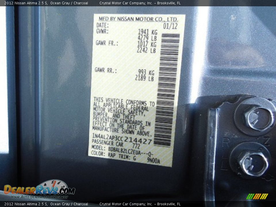 2012 Nissan Altima 2.5 S Ocean Gray / Charcoal Photo #21