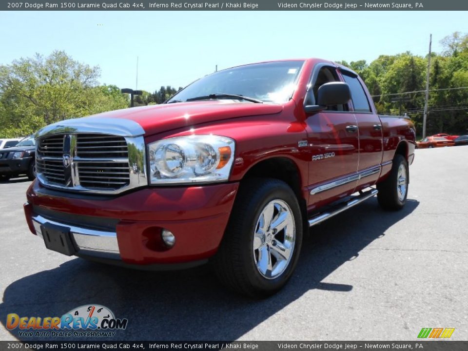 2007 Dodge Ram 1500 Laramie Quad Cab 4x4 Inferno Red Crystal Pearl / Khaki Beige Photo #3