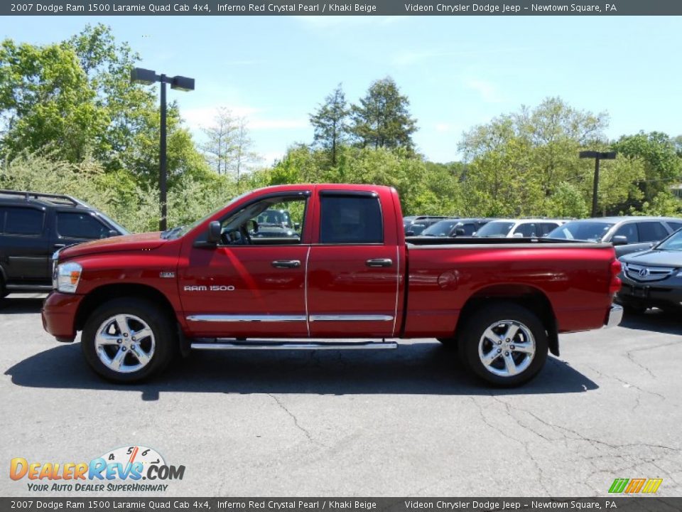 2007 Dodge Ram 1500 Laramie Quad Cab 4x4 Inferno Red Crystal Pearl / Khaki Beige Photo #4
