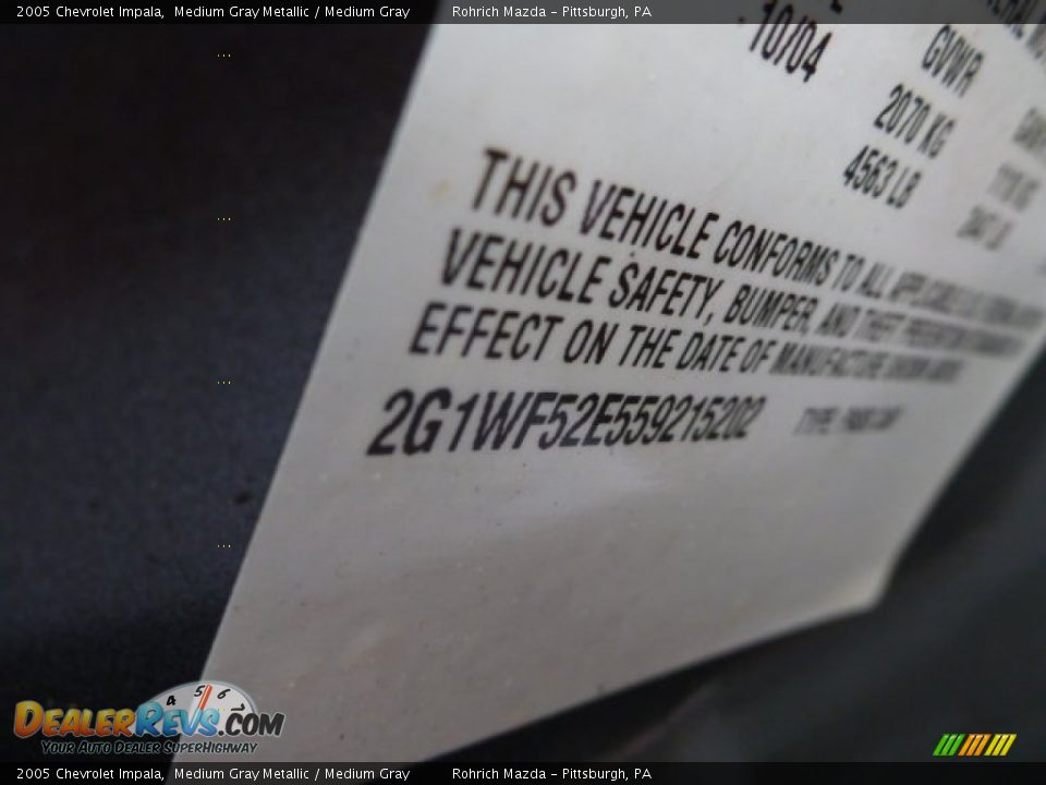 2005 Chevrolet Impala Medium Gray Metallic / Medium Gray Photo #20