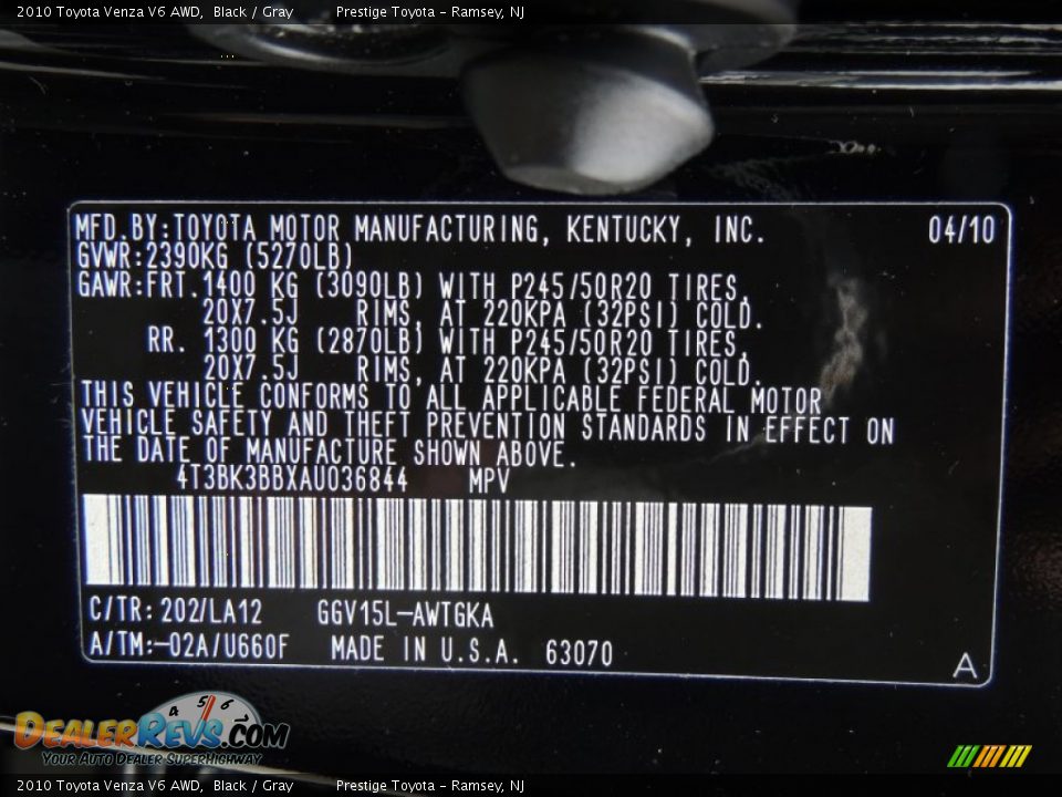2010 Toyota Venza V6 AWD Black / Gray Photo #15