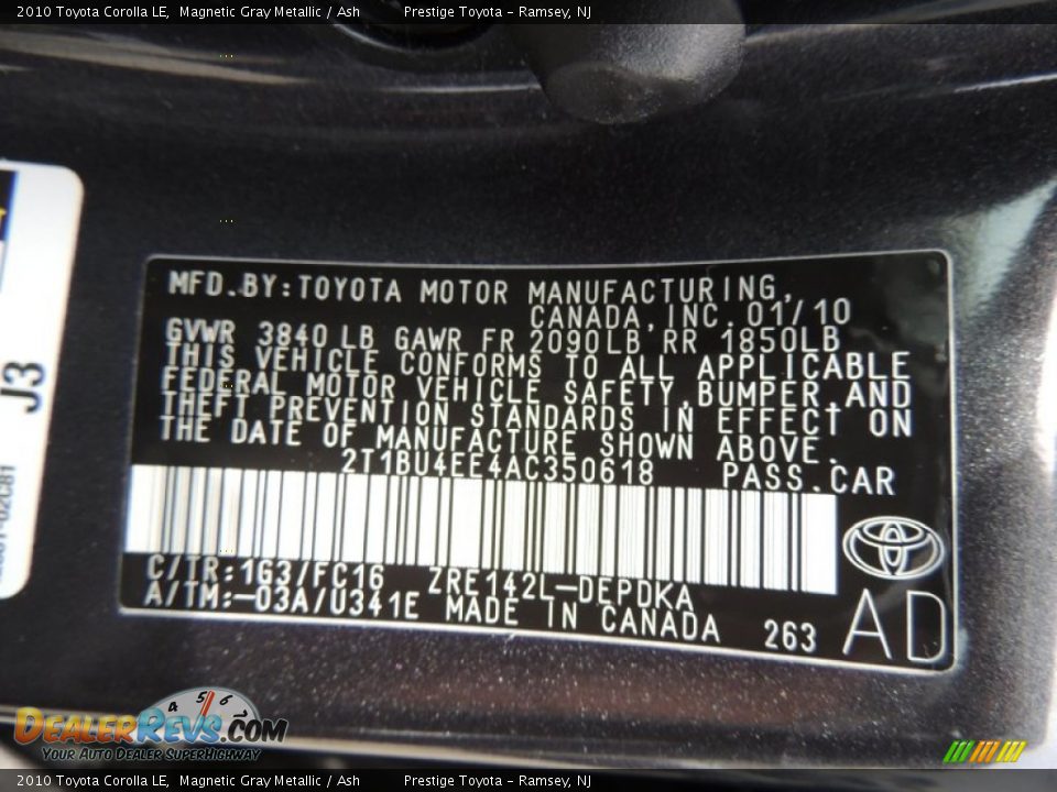 2010 Toyota Corolla LE Magnetic Gray Metallic / Ash Photo #14