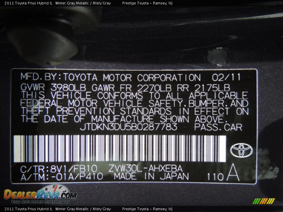 2011 Toyota Prius Hybrid II Winter Gray Metallic / Misty Gray Photo #15