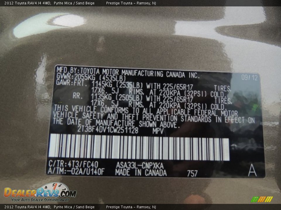 2012 Toyota RAV4 I4 4WD Pyrite Mica / Sand Beige Photo #15