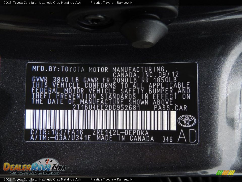 2013 Toyota Corolla L Magnetic Gray Metallic / Ash Photo #15