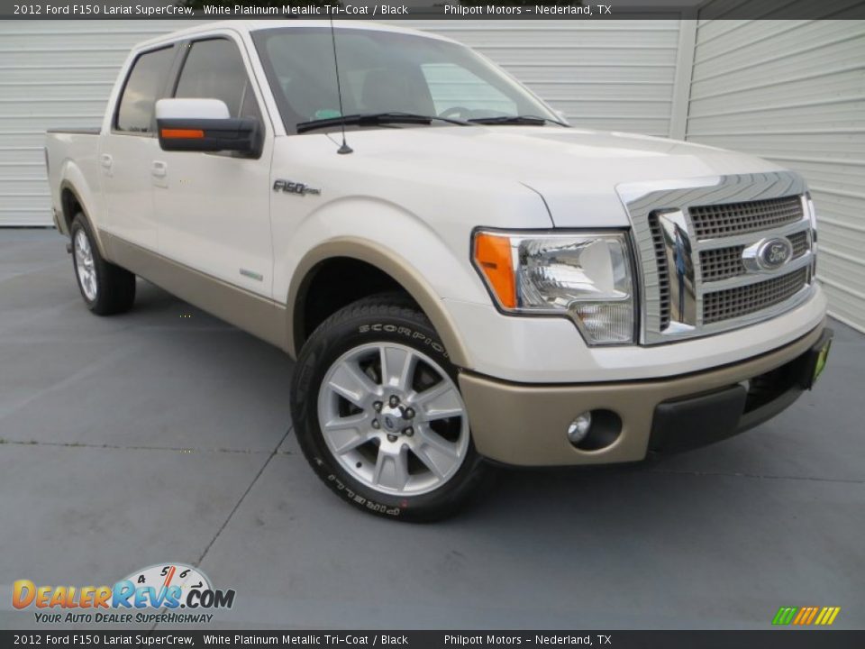 2012 Ford F150 Lariat SuperCrew White Platinum Metallic Tri-Coat / Black Photo #2