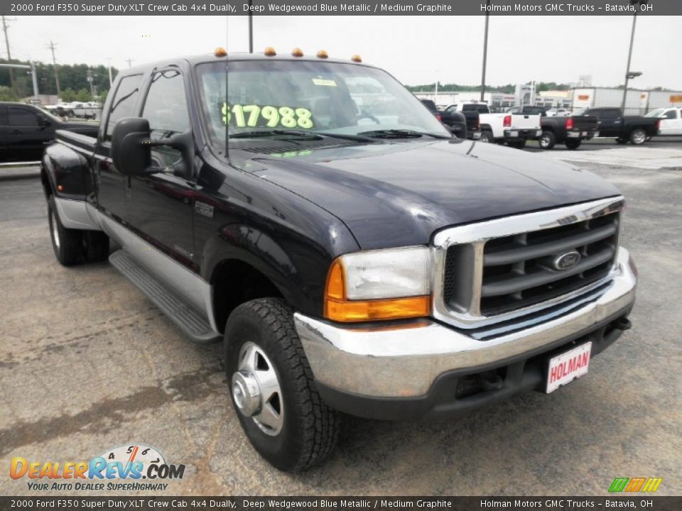 2000 Ford F350 Super Duty XLT Crew Cab 4x4 Dually Deep Wedgewood Blue Metallic / Medium Graphite Photo #2