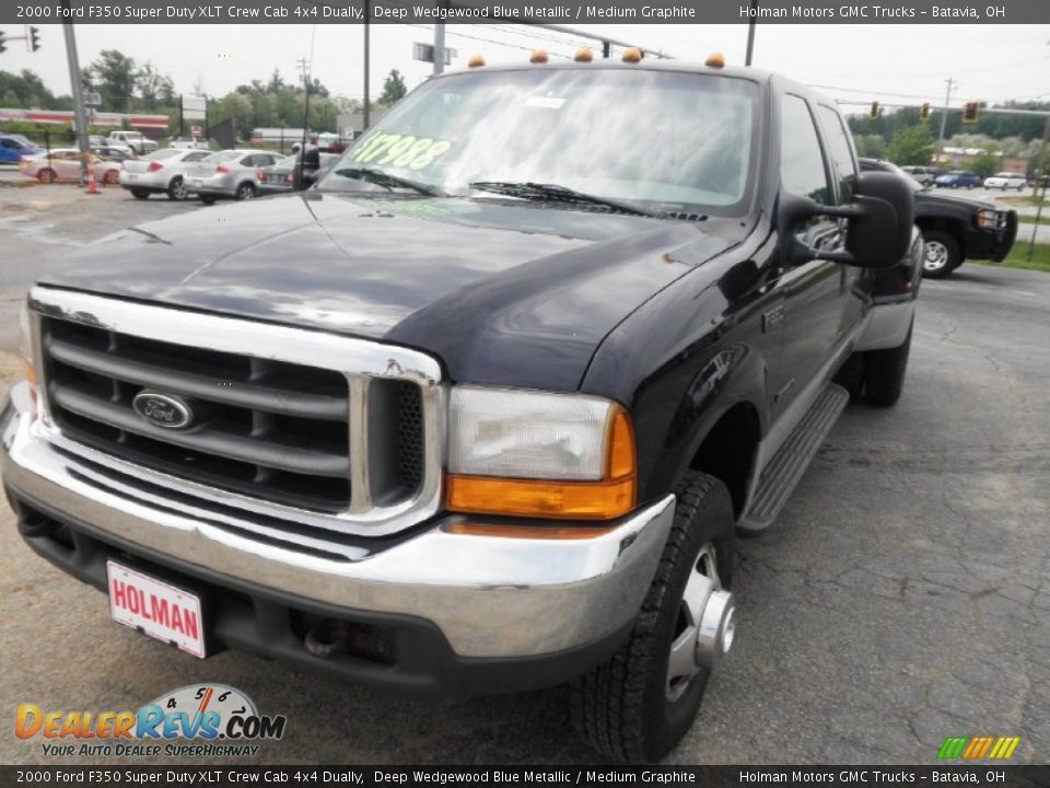 2000 Ford F350 Super Duty XLT Crew Cab 4x4 Dually Deep Wedgewood Blue Metallic / Medium Graphite Photo #3