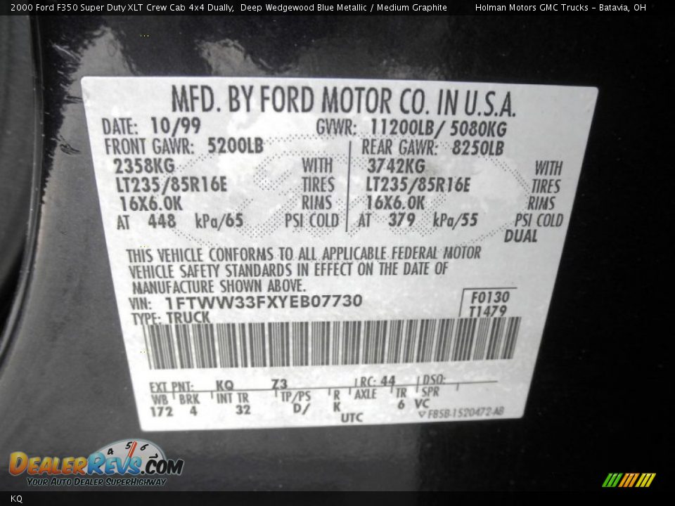 Ford Color Code KQ Deep Wedgewood Blue Metallic