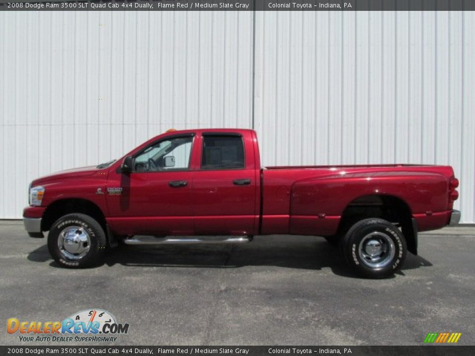 2008 Dodge Ram 3500 SLT Quad Cab 4x4 Dually Flame Red / Medium Slate Gray Photo #2