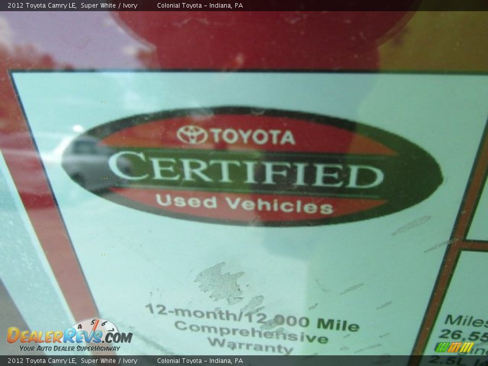 2012 Toyota Camry LE Super White / Ivory Photo #7