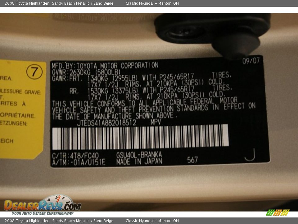 2008 Toyota Highlander Sandy Beach Metallic / Sand Beige Photo #19
