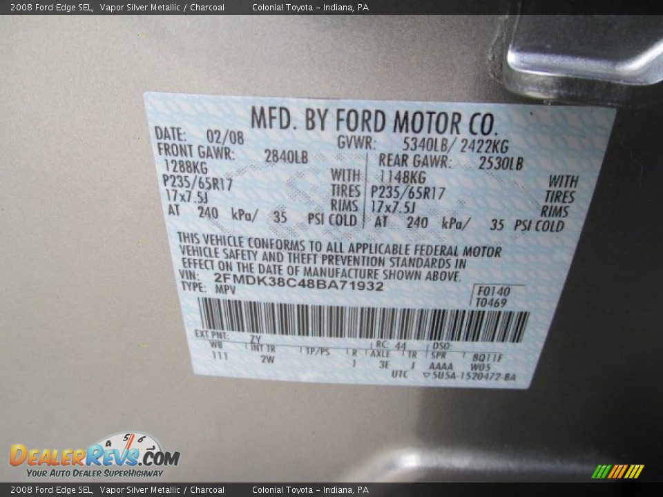 2008 Ford Edge SEL Vapor Silver Metallic / Charcoal Photo #19