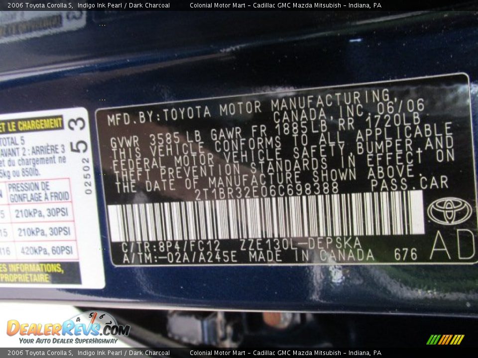 2006 Toyota Corolla S Indigo Ink Pearl / Dark Charcoal Photo #19