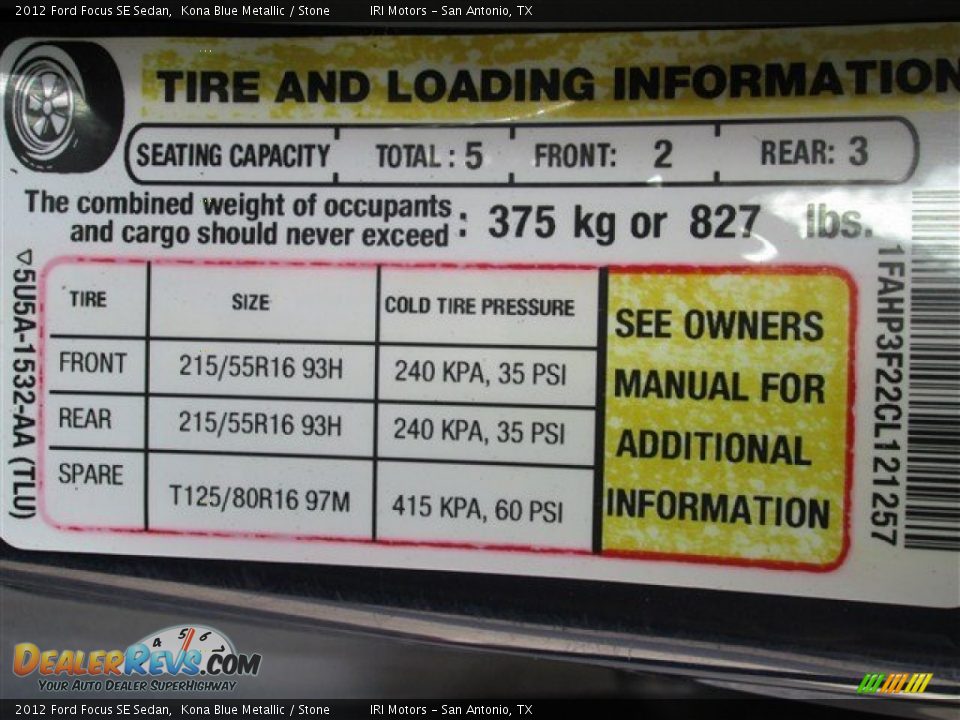 2012 Ford Focus SE Sedan Kona Blue Metallic / Stone Photo #17