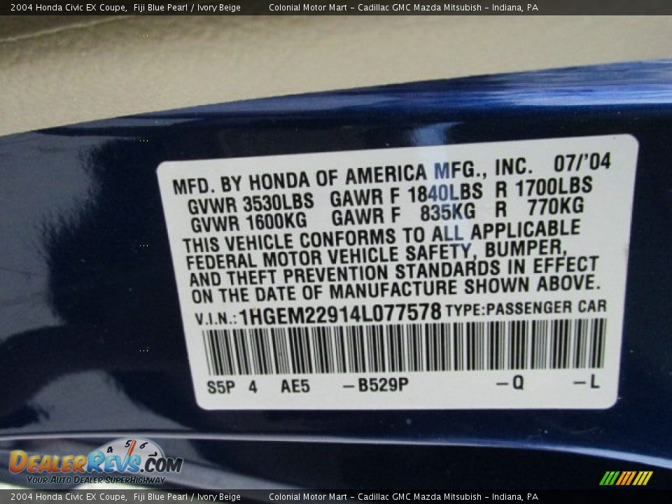 2004 Honda Civic EX Coupe Fiji Blue Pearl / Ivory Beige Photo #19