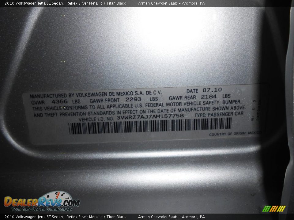 2010 Volkswagen Jetta SE Sedan Reflex Silver Metallic / Titan Black Photo #26