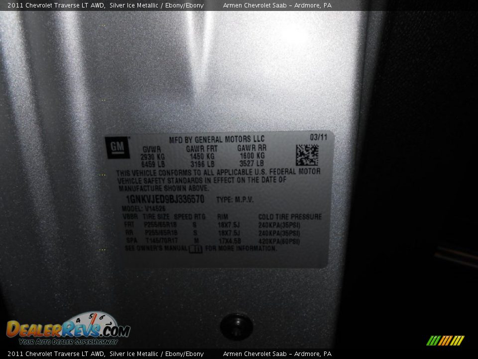 2011 Chevrolet Traverse LT AWD Silver Ice Metallic / Ebony/Ebony Photo #26