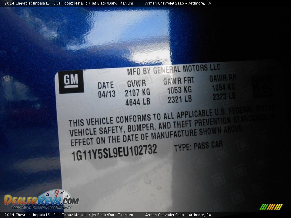2014 Chevrolet Impala LS Blue Topaz Metallic / Jet Black/Dark Titanium Photo #15