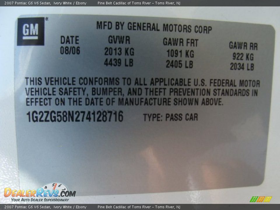 2007 Pontiac G6 V6 Sedan Ivory White / Ebony Photo #12