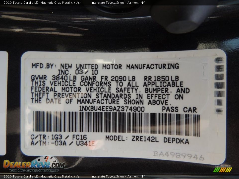 2010 Toyota Corolla LE Magnetic Gray Metallic / Ash Photo #25