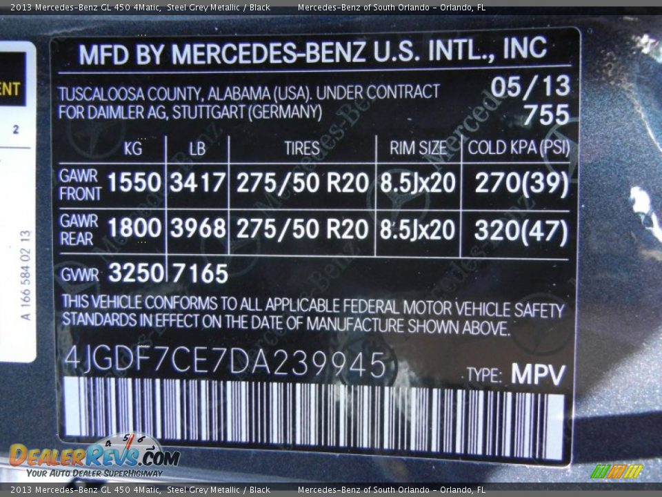 2013 Mercedes-Benz GL 450 4Matic Steel Grey Metallic / Black Photo #14