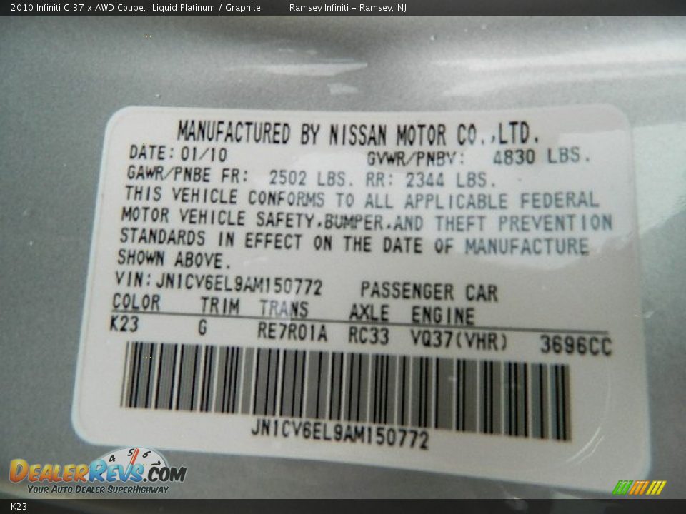 Infiniti Color Code K23 Liquid Platinum