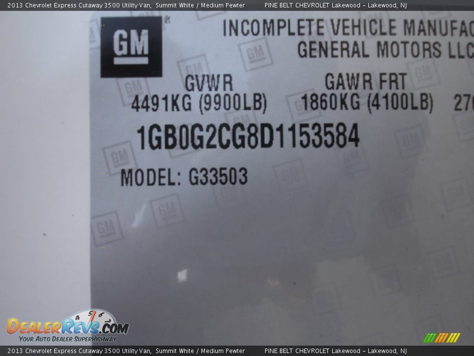 2013 Chevrolet Express Cutaway 3500 Utility Van Summit White / Medium Pewter Photo #20