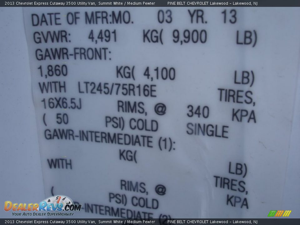 2013 Chevrolet Express Cutaway 3500 Utility Van Summit White / Medium Pewter Photo #21