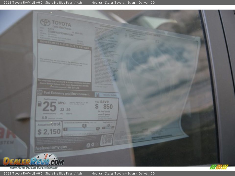 2013 Toyota RAV4 LE AWD Shoreline Blue Pearl / Ash Photo #10