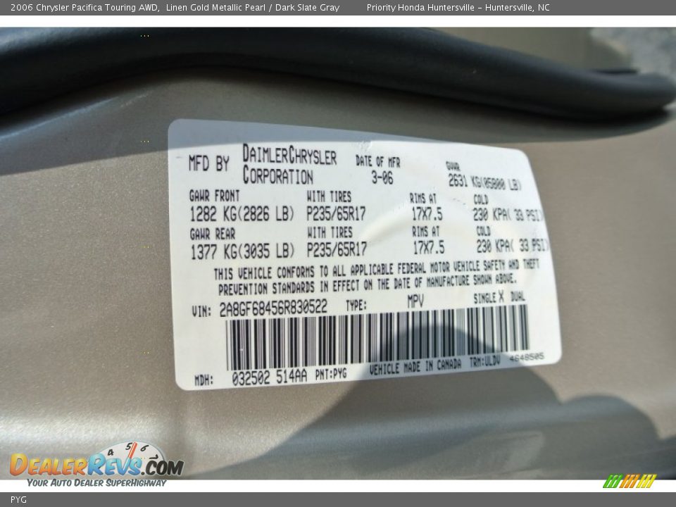 Chrysler Color Code PYG Linen Gold Metallic Pearl