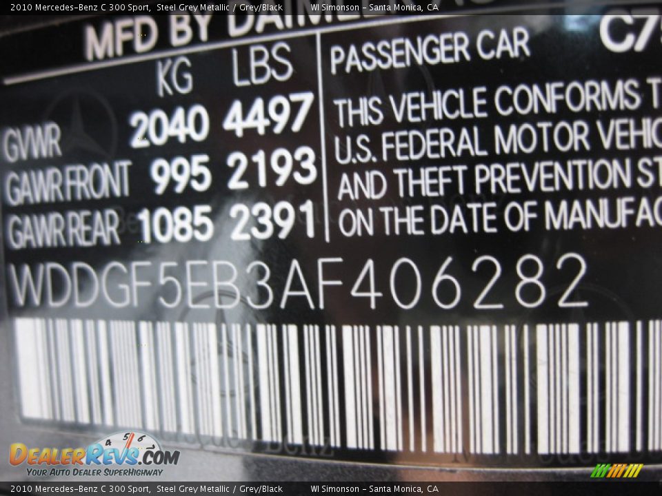 2010 Mercedes-Benz C 300 Sport Steel Grey Metallic / Grey/Black Photo #25