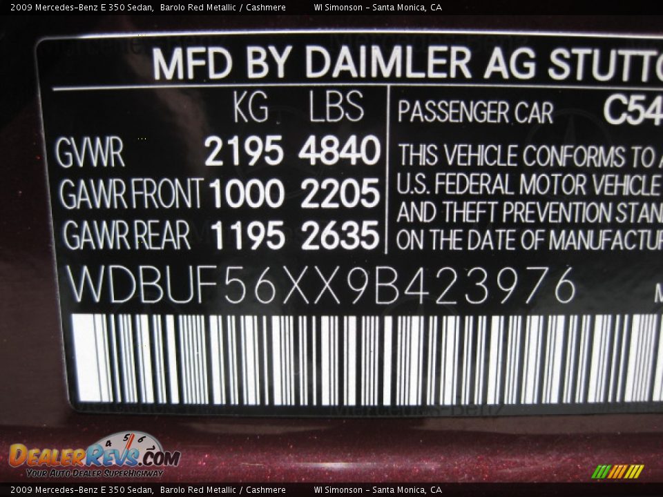 2009 Mercedes-Benz E 350 Sedan Barolo Red Metallic / Cashmere Photo #25